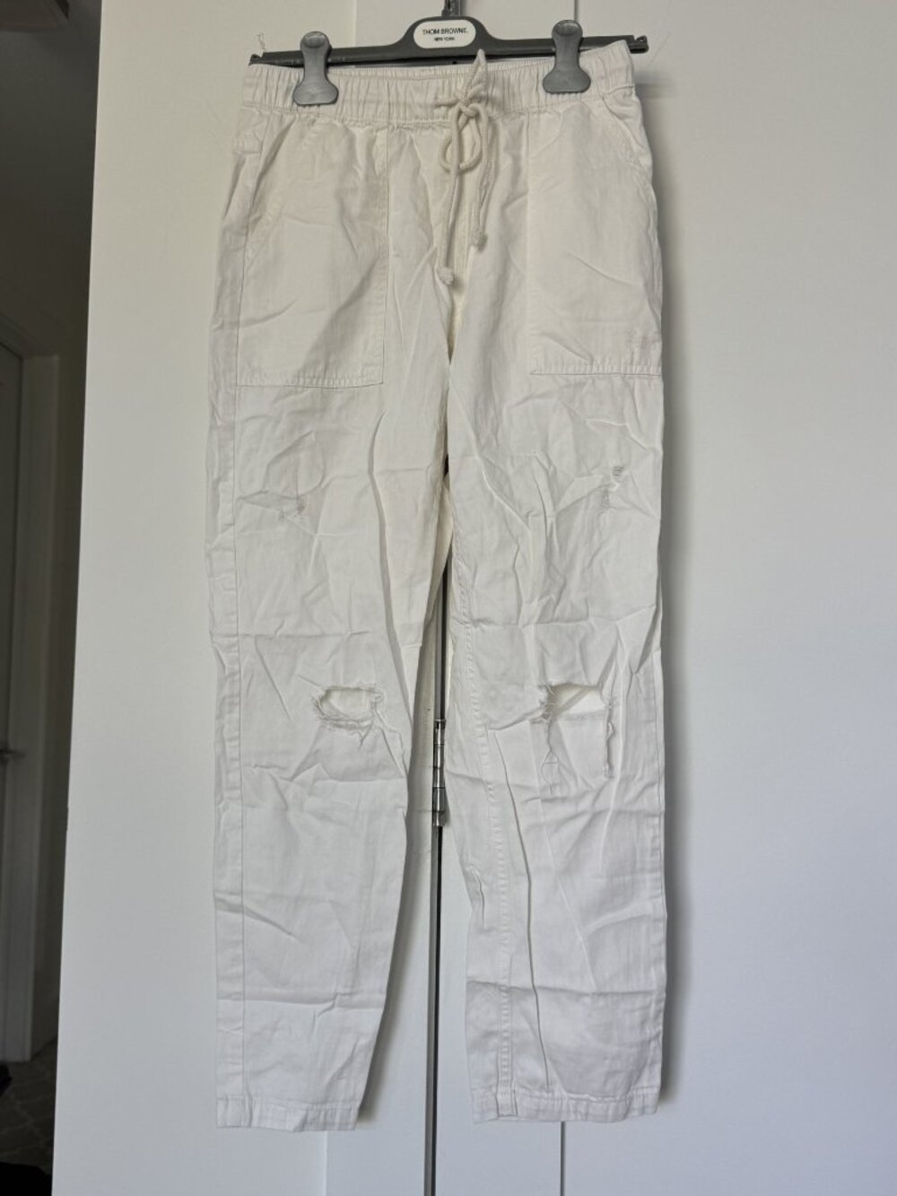 Aerie Distressed Drawstring Jogger Pant White